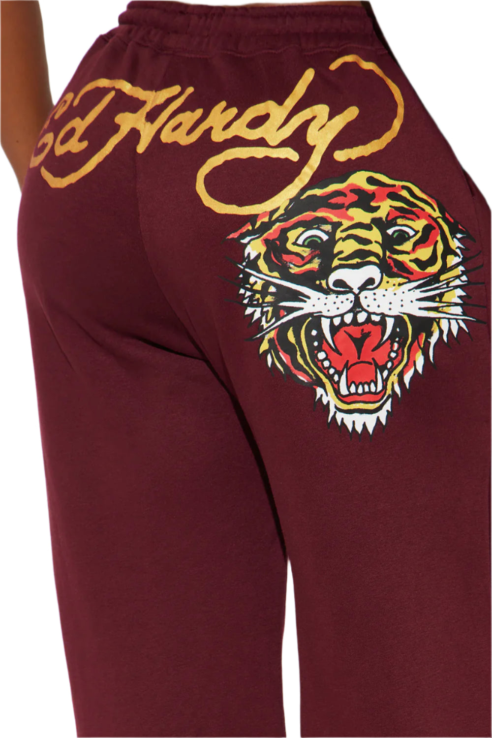 RETRO TIGER ED HARDY SET CROP TOP & WIDE LEG BOTTOM - BURGUNDY