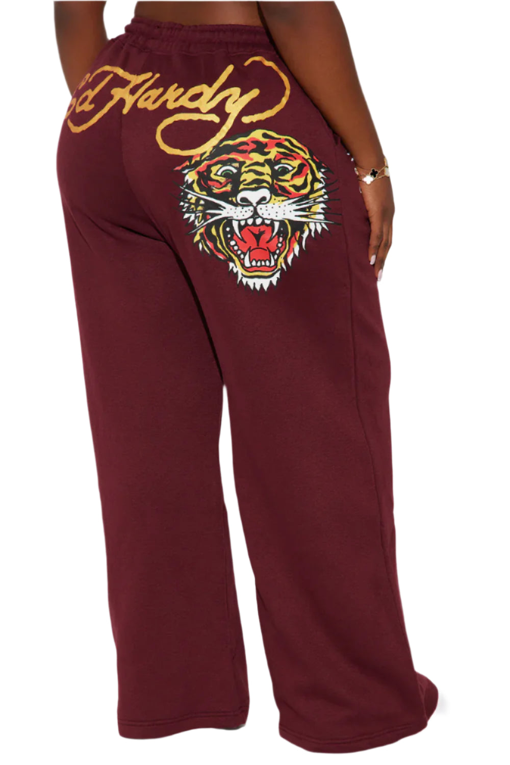 RETRO TIGER ED HARDY SET CROP TOP & WIDE LEG BOTTOM - BURGUNDY