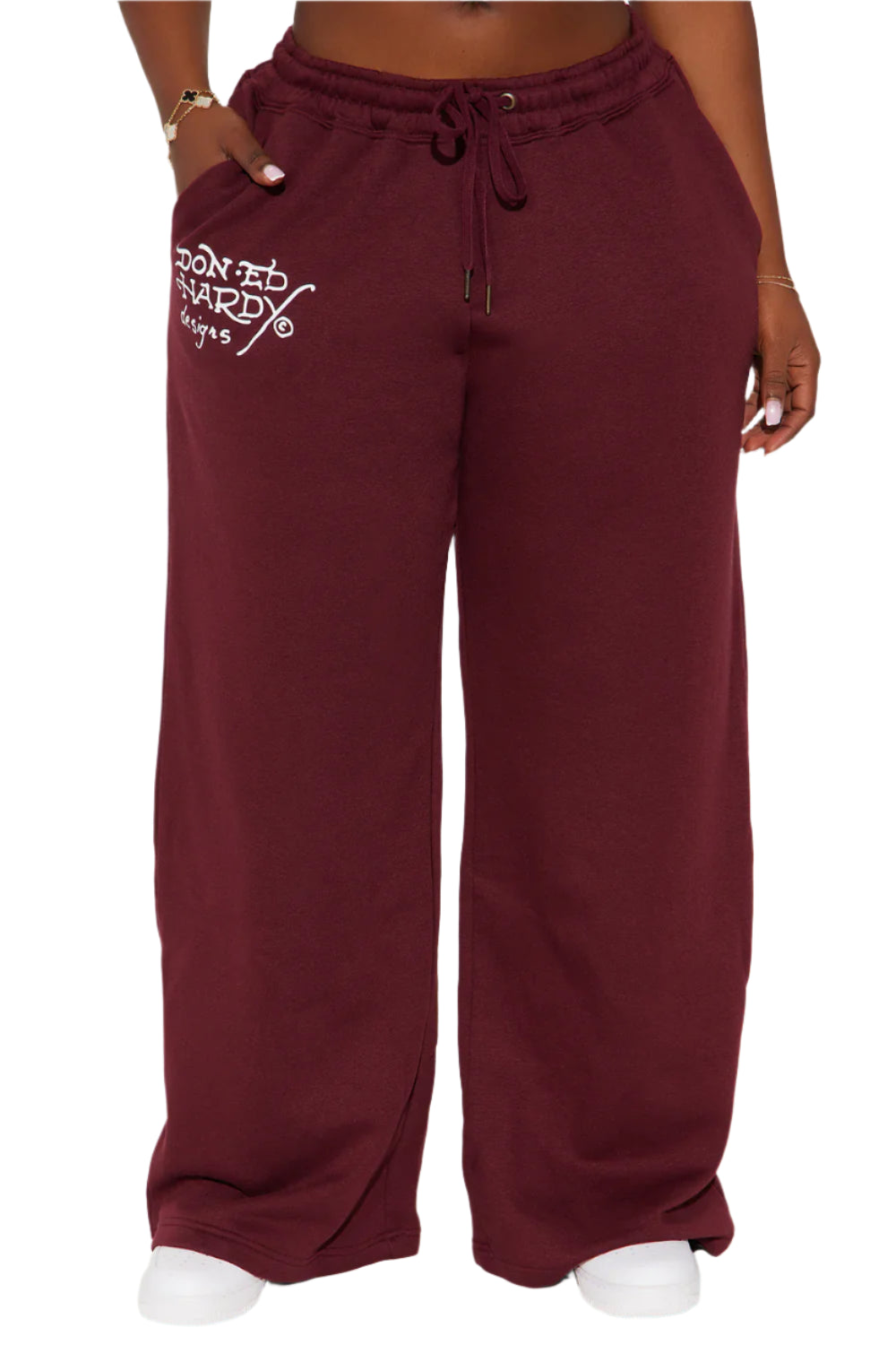 RETRO TIGER ED HARDY SET CROP TOP & WIDE LEG BOTTOM - BURGUNDY