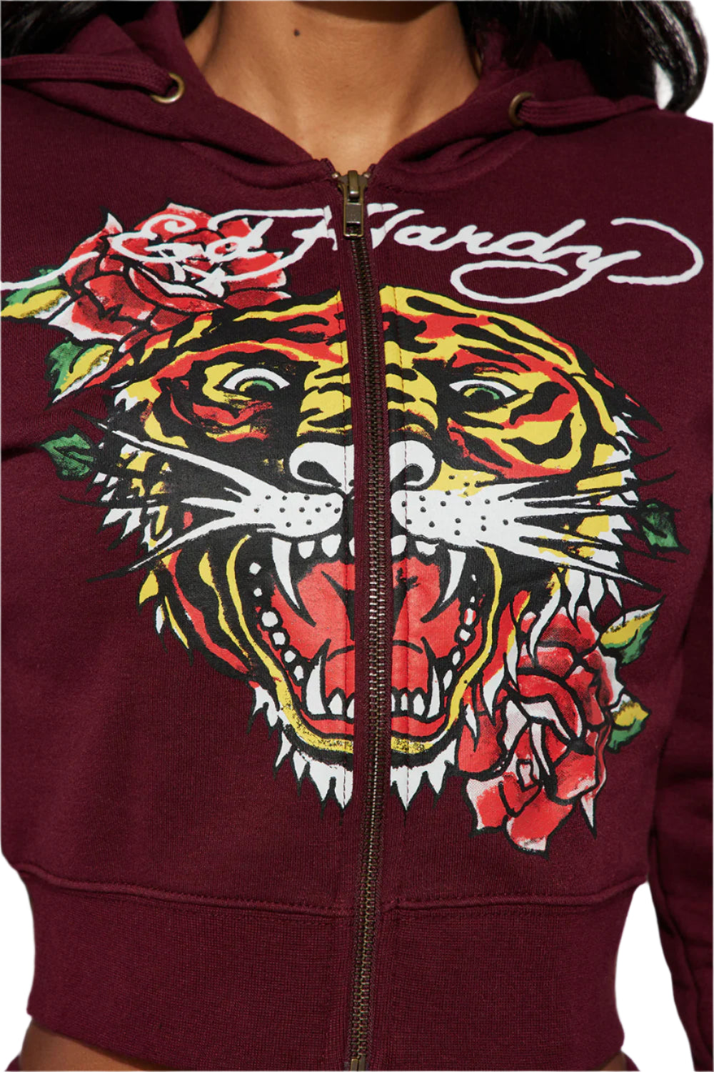 RETRO TIGER ED HARDY SET CROP TOP & WIDE LEG BOTTOM - BURGUNDY