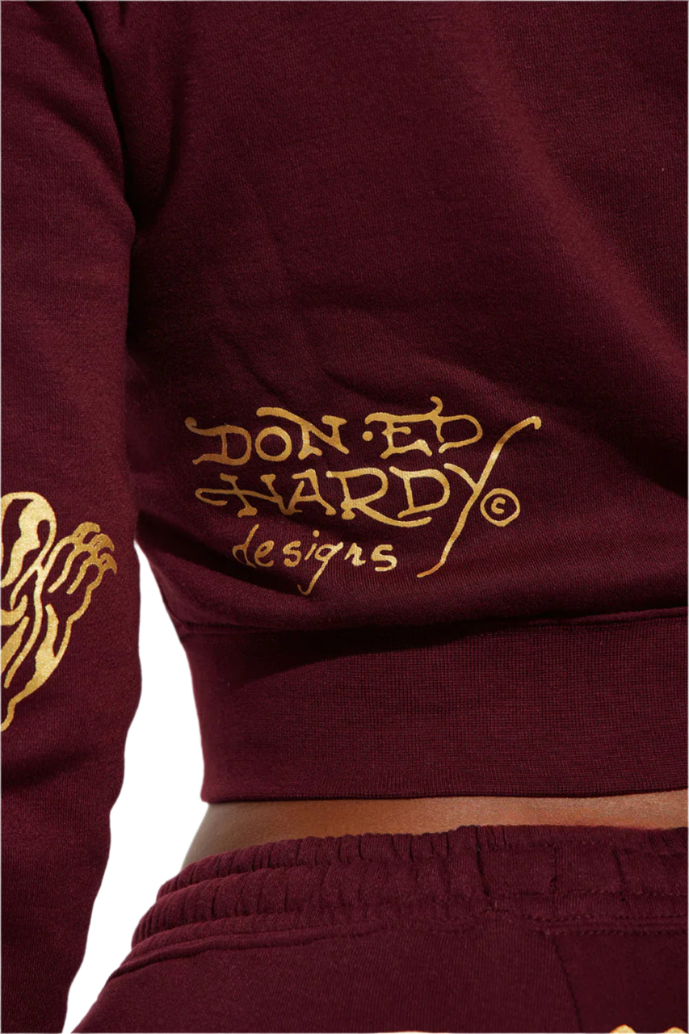 RETRO TIGER ED HARDY SET CROP TOP & WIDE LEG BOTTOM - BURGUNDY