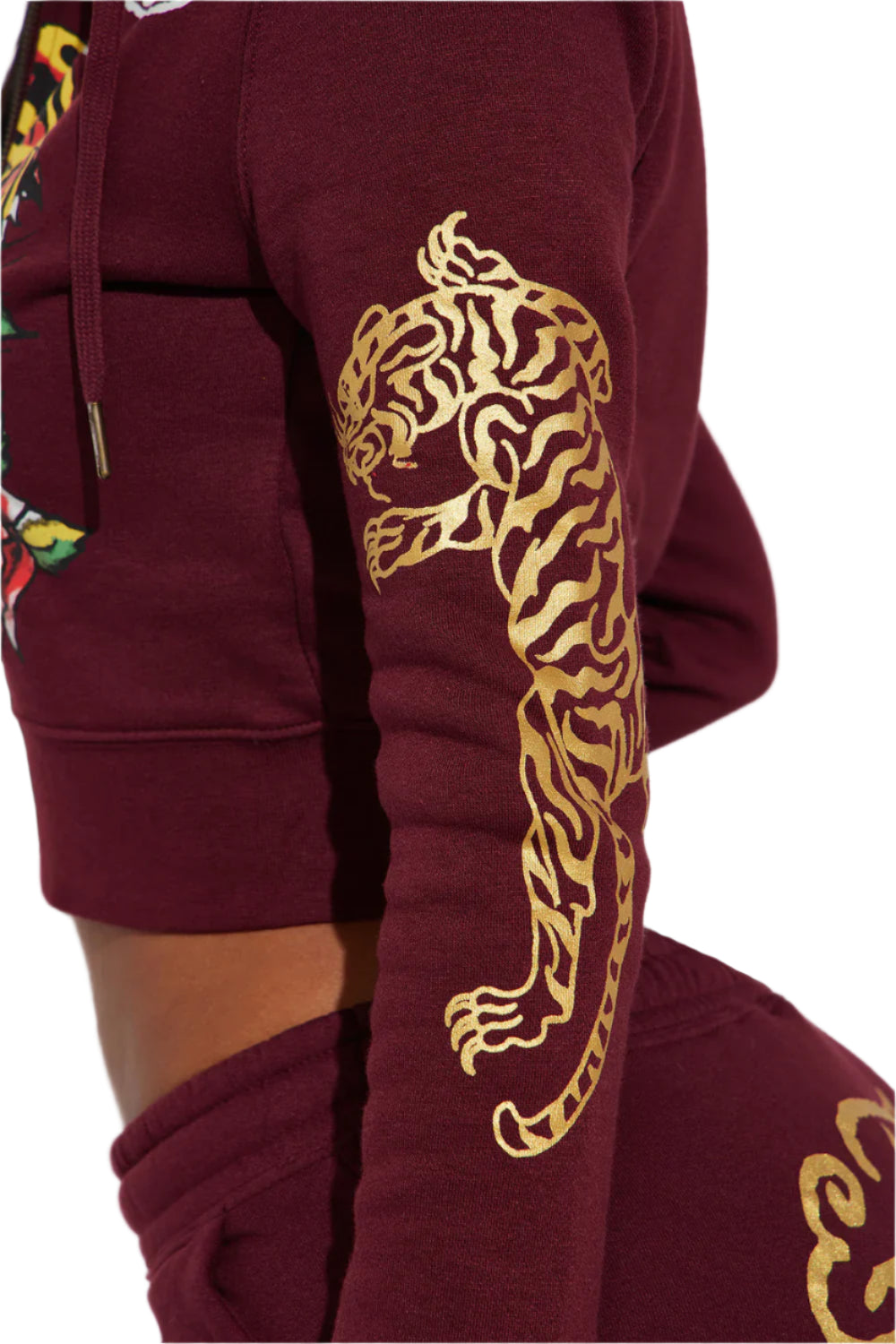 RETRO TIGER ED HARDY SET CROP TOP & WIDE LEG BOTTOM - BURGUNDY