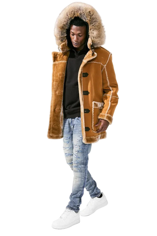 JORDAN CRAIG DENALI SHEARLING COAT JACKET - COGNAC
