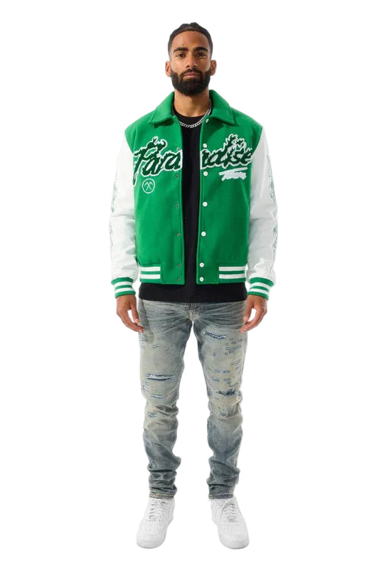 JORDAN CRAIG PARADISE TOUR VARSITY JACKET - SHAMROCK GREEN