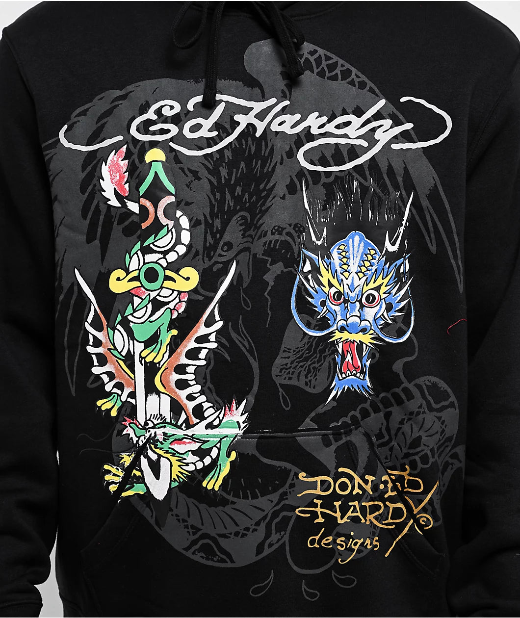 ED HARDY MENS DRAGON HOODIE - BLACK