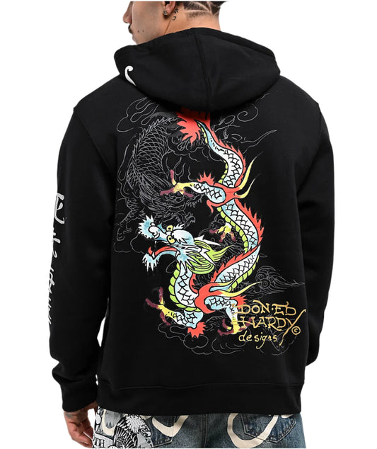 ED HARDY MENS DRAGON HOODIE - BLACK