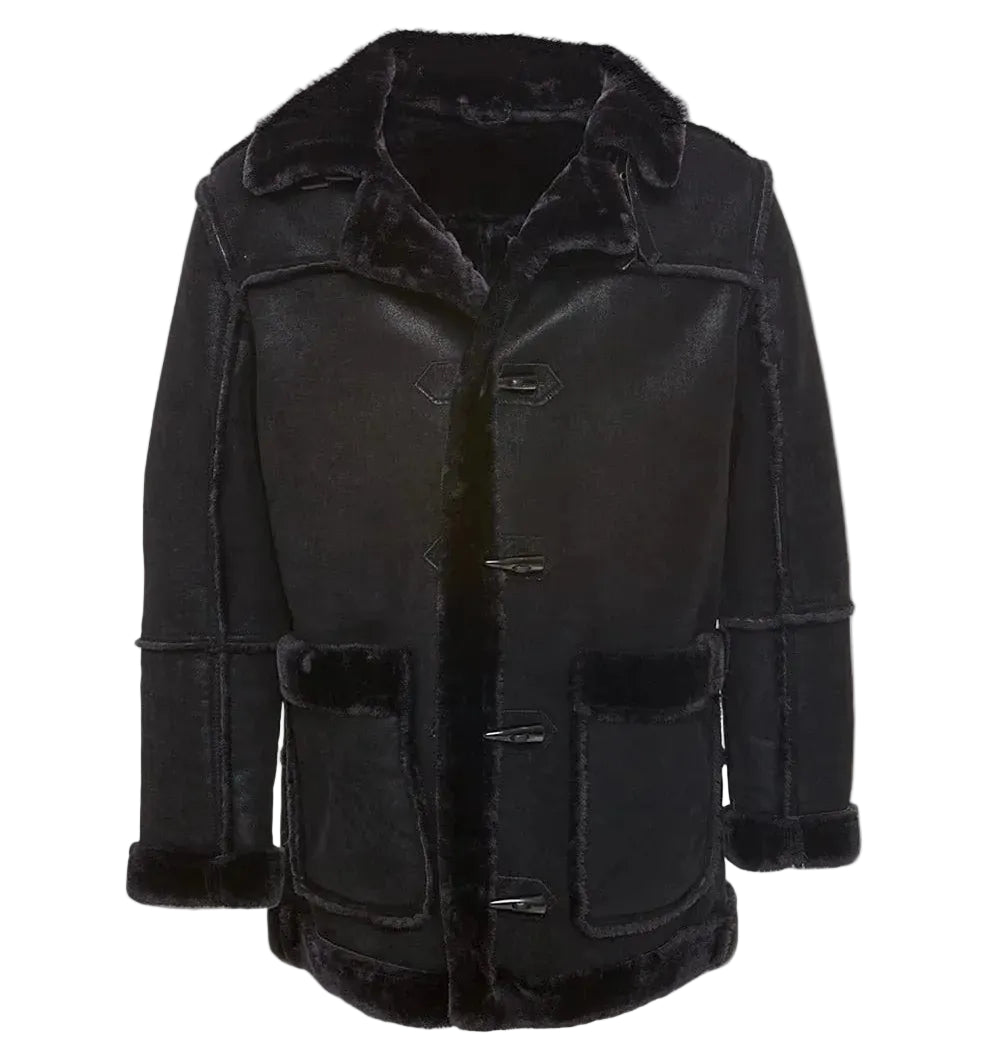JORDAN CRAIG DENALI SHEARLING COAT JACKET - BLACK