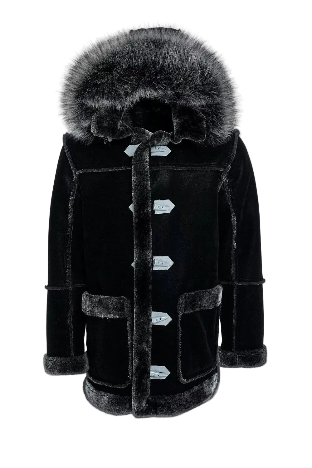 JORDAN CRAIG DENALI SHEARLING COAT JACKET - BLACK/GREY
