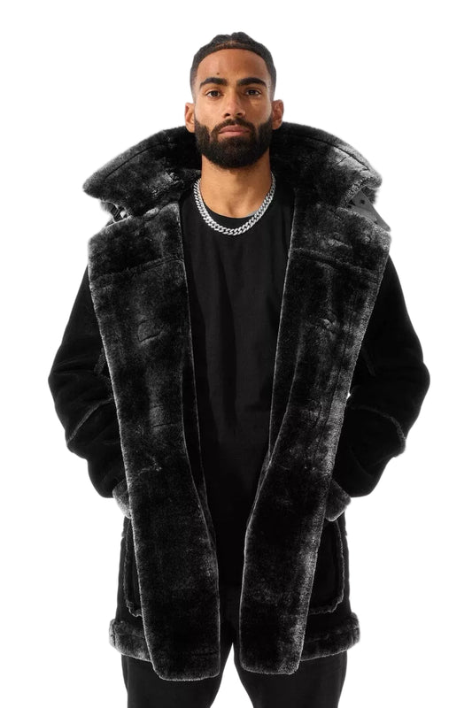 JORDAN CRAIG DENALI SHEARLING COAT JACKET - BLACK/GREY