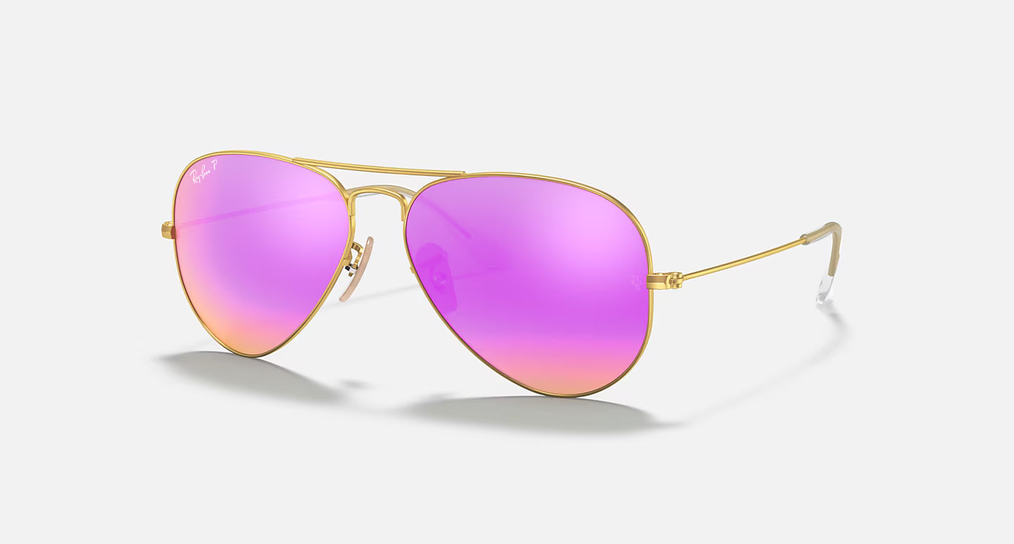RAY-BAN AVIATOR LARGE MTL MATTE ARISTA GOLD W/BRWN MIRROR FUCSIA