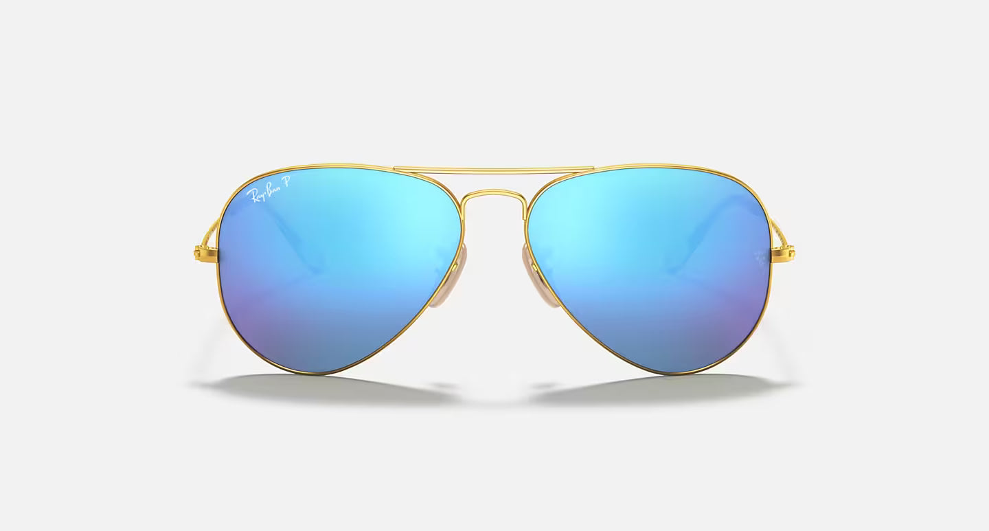RAYBAN AVIATOR LARGE METAL MATTE GOLD W/BLUE MIRROR LENS