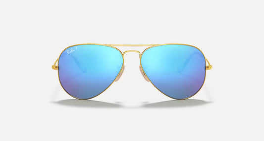 RAYBAN AVIATOR LARGE METAL MATTE GOLD W/BLUE MIRROR LENS