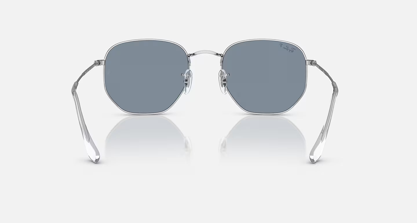 RAY-BAN SILVER FRAME W/BLUE GRADIENT GREY HEXAGONAL FLAT LENSES