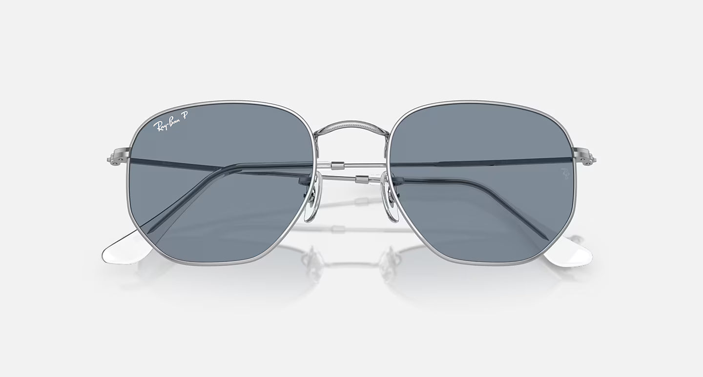RAY-BAN SILVER FRAME W/BLUE GRADIENT GREY HEXAGONAL FLAT LENSES