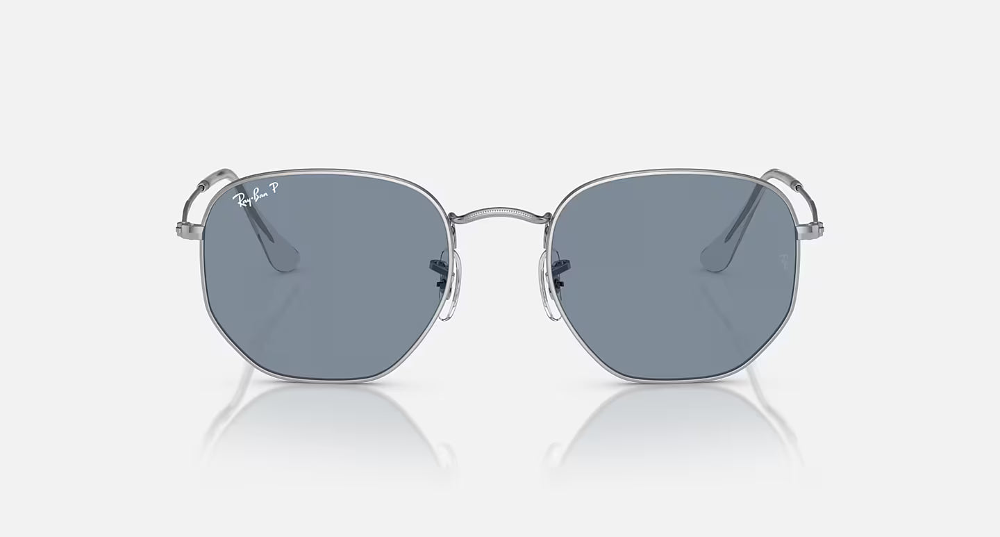 RAY-BAN SILVER FRAME W/BLUE GRADIENT GREY HEXAGONAL FLAT LENSES