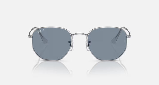 RAY-BAN SILVER FRAME W/BLUE GRADIENT GREY HEXAGONAL FLAT LENSES