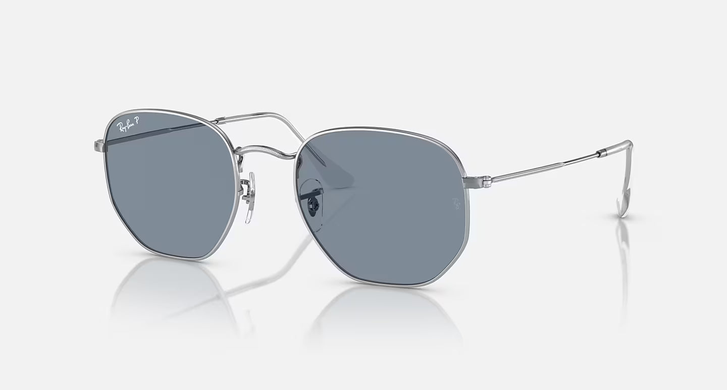 RAY-BAN SILVER FRAME W/BLUE GRADIENT GREY HEXAGONAL FLAT LENSES