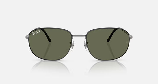 RAY-BAN MATTE BLACK ON MATTE GUNMTL FRAME W/GREEN POLARIZED LENS