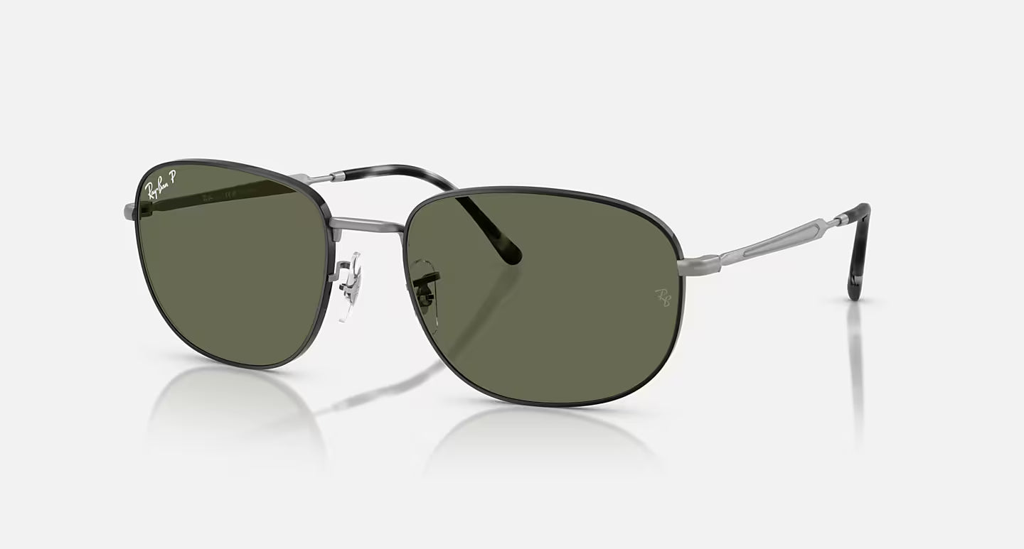RAY-BAN MATTE BLACK ON MATTE GUNMTL FRAME W/GREEN POLARIZED LENS