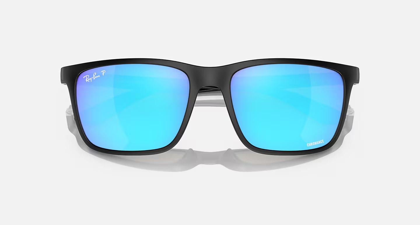 RAY-BAN TECH MATTE BLACK W/GREEN MIRROR BLUE POLARIZED CHROMANCE