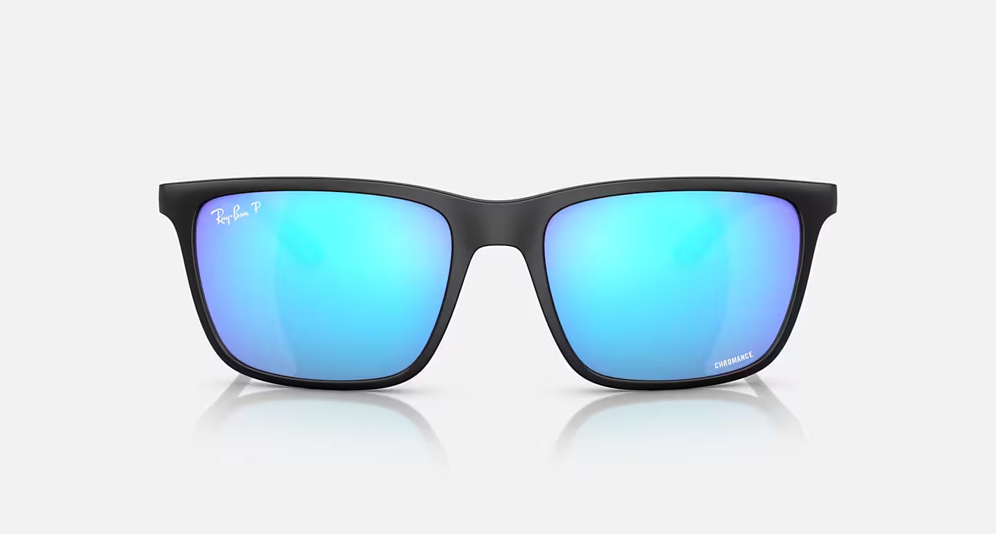 RAY-BAN TECH MATTE BLACK W/GREEN MIRROR BLUE POLARIZED CHROMANCE