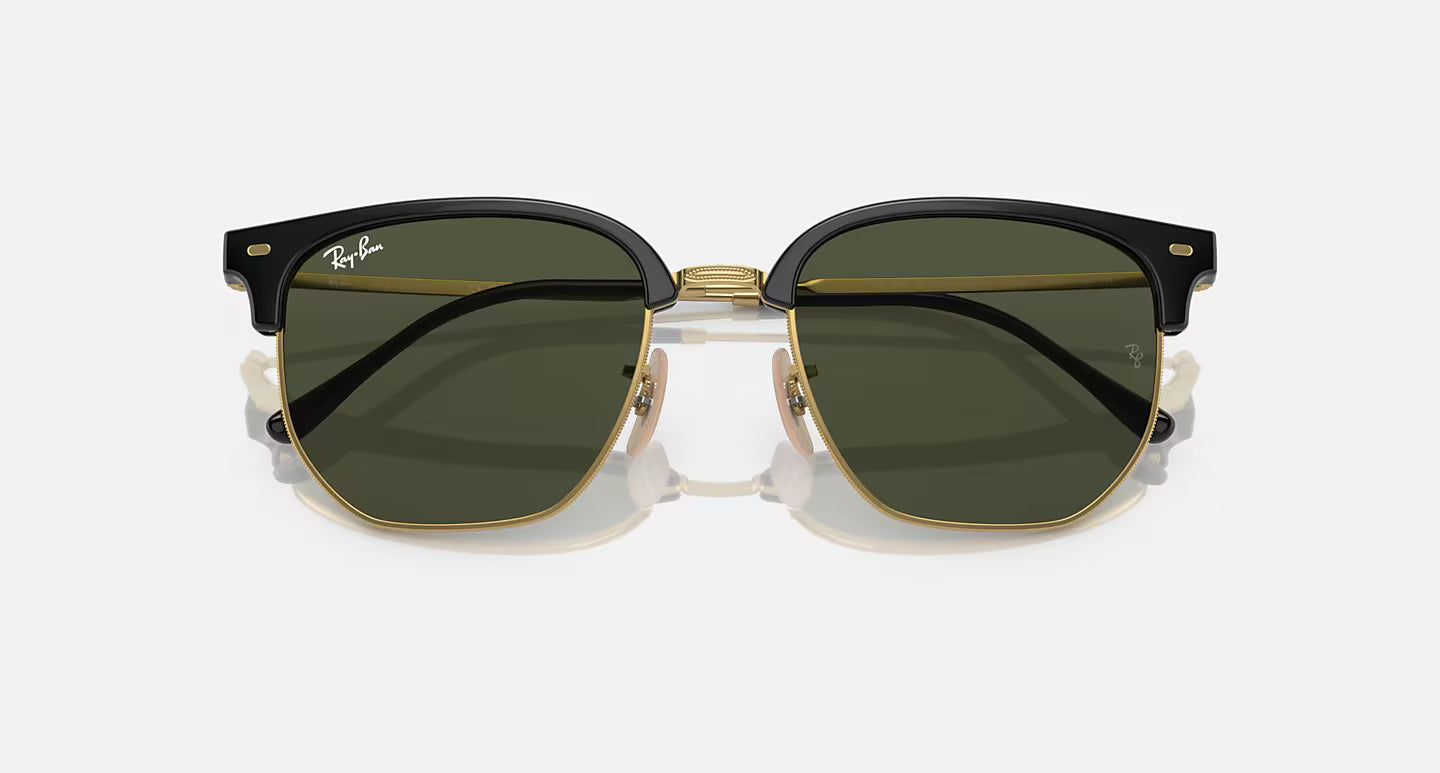 RAYBAN NEW CLUBMASTER BLACK ON ARISTA GOLD W/GREEN LENS