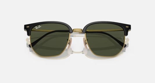 RAYBAN NEW CLUBMASTER BLACK ON ARISTA GOLD W/GREEN LENS