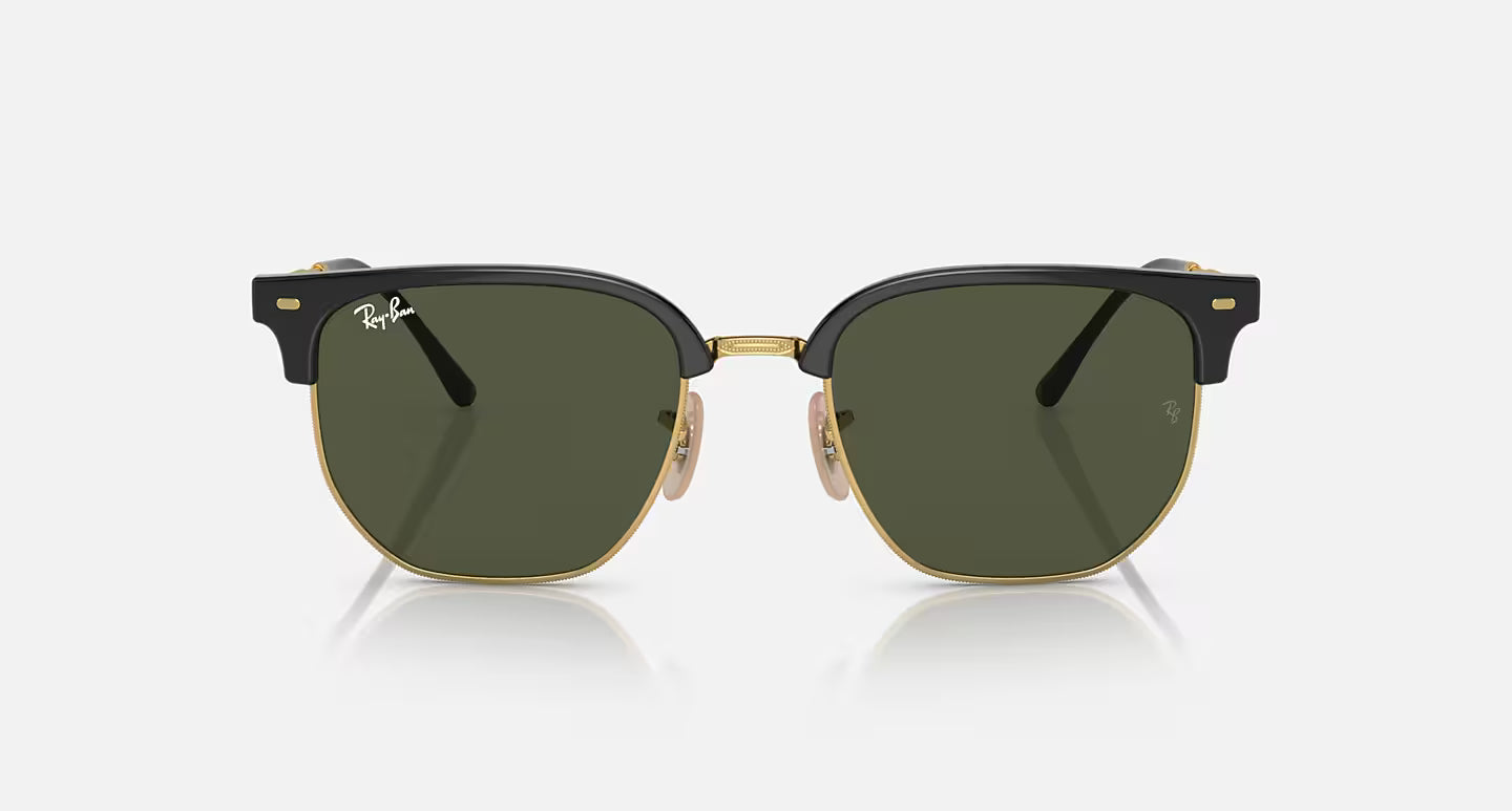 RAYBAN NEW CLUBMASTER BLACK ON ARISTA GOLD W/GREEN LENS