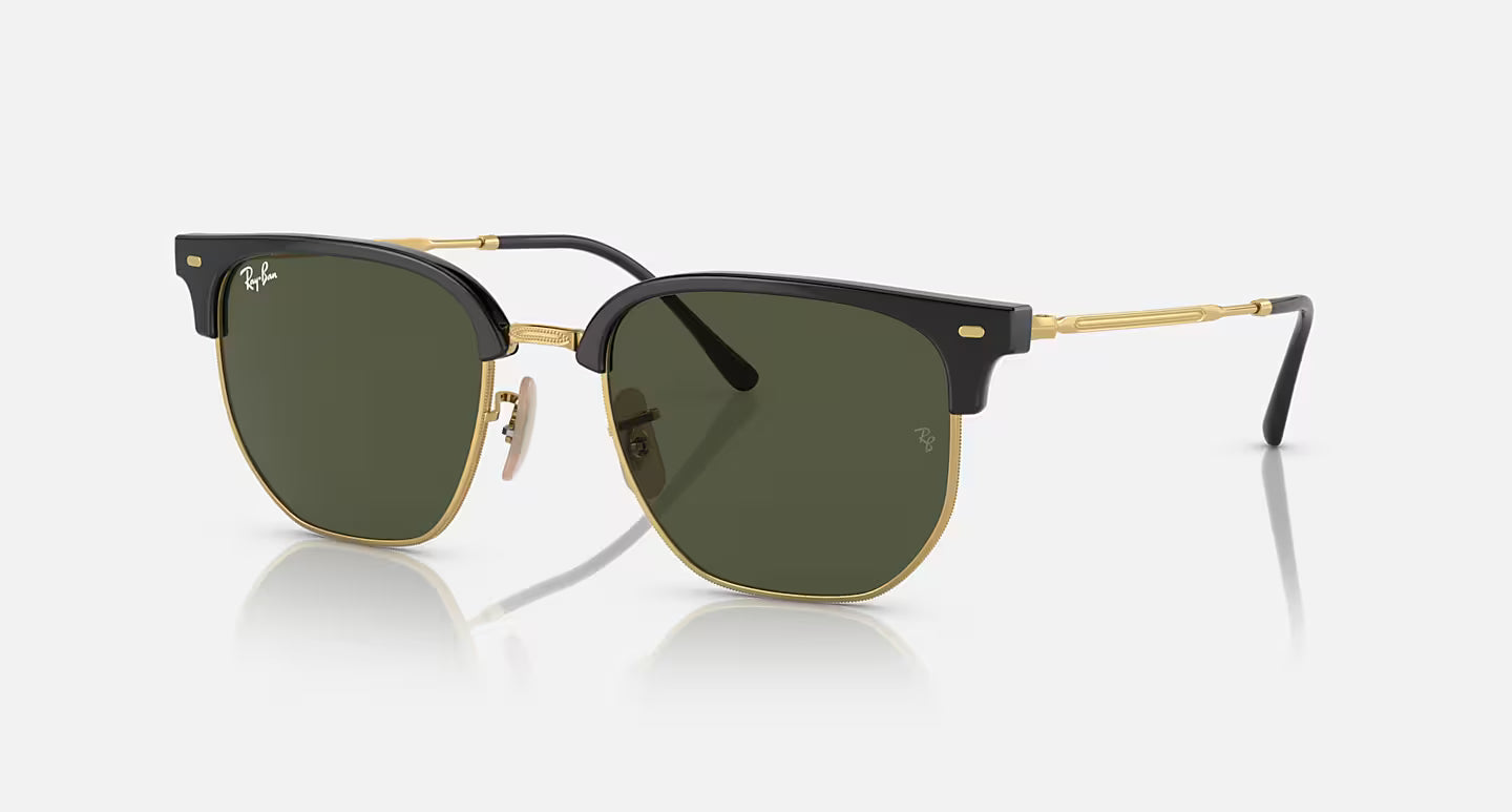 RAYBAN NEW CLUBMASTER BLACK ON ARISTA GOLD W/GREEN LENS